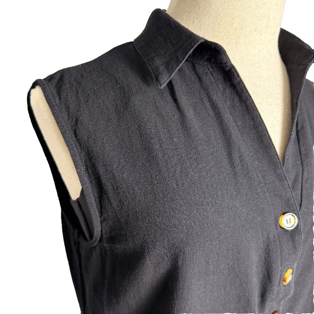 Cupshe Sleeveless Mini Dress or Tunic, Black Sz L, Button Details Create V Neck - Picture 3 of 12
